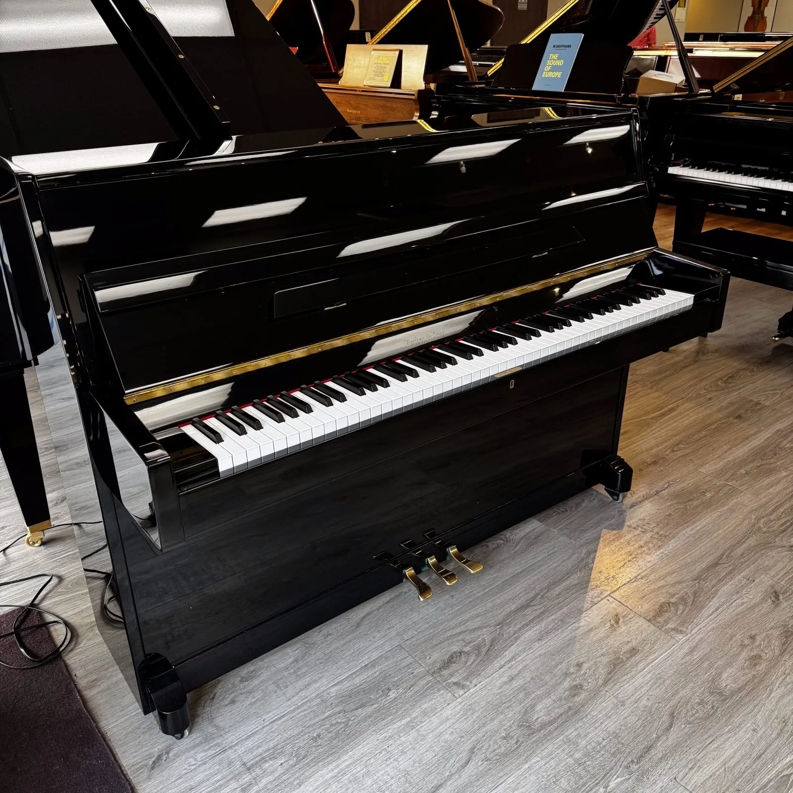 fischer sons model 108 upright piano black polish