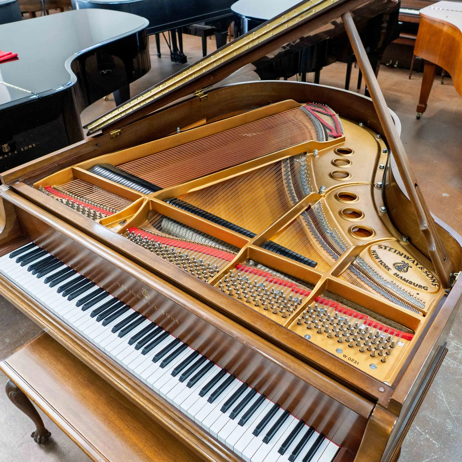steinway sons model m grand piano chippendale design walnut satin finish