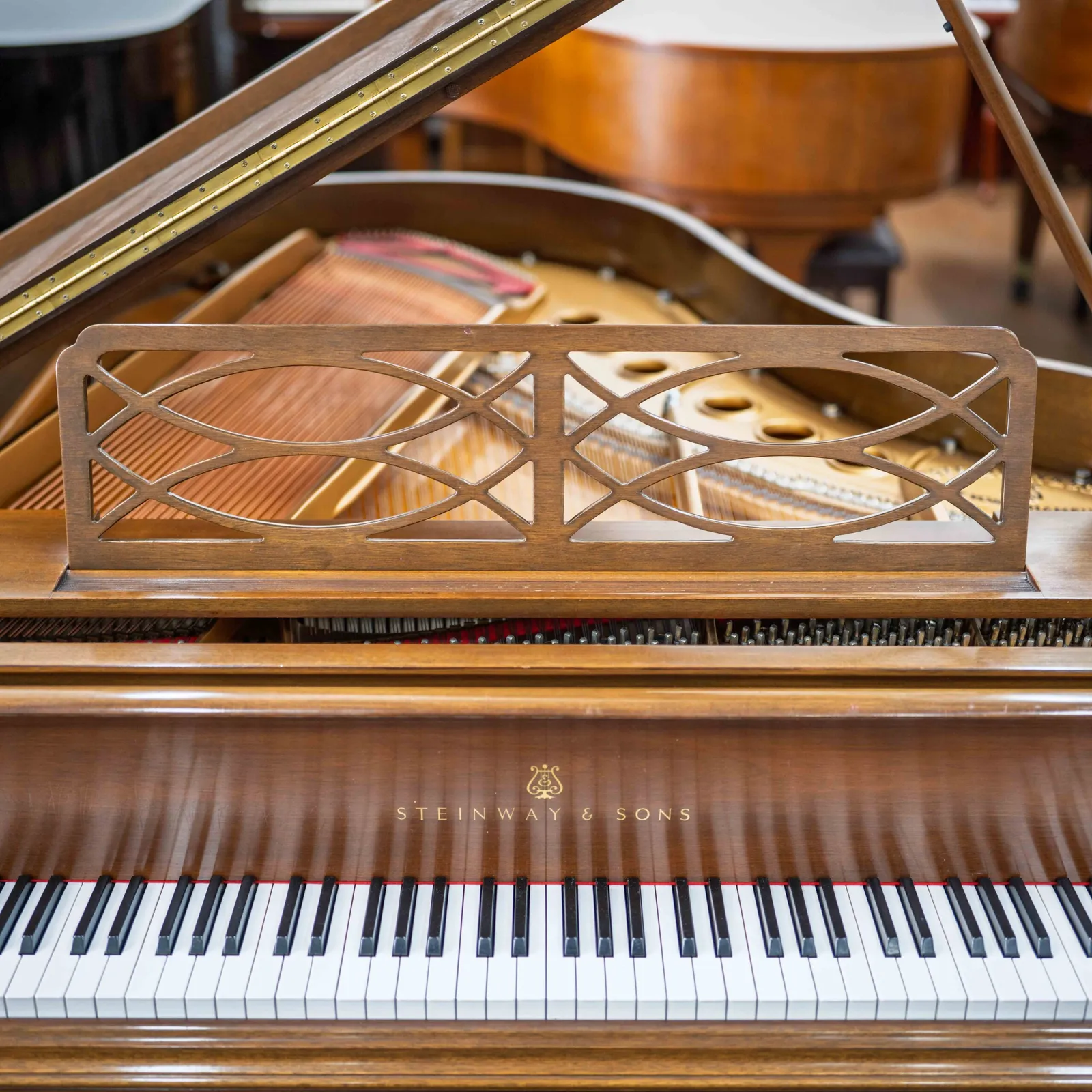steinway sons model m grand piano chippendale design walnut satin finish